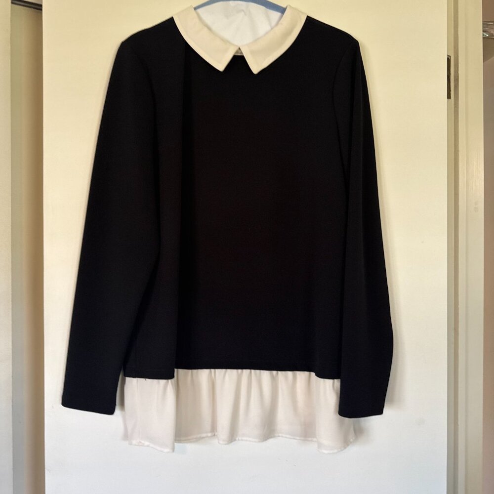 Adrianna Papell Women’s XL Black White Layered Sweater Blouse
